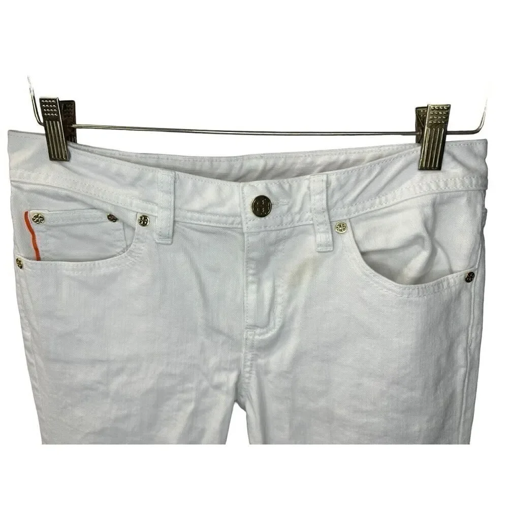Tory Burch white classic Tory boot Jeans White pockets logo sz 28
